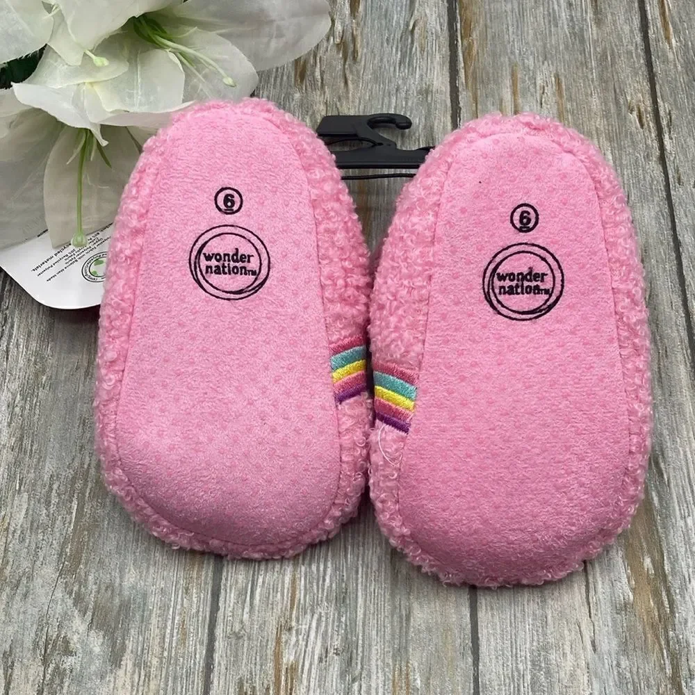 Baby Girls Teddy Knit Rainbow Comfy Soft Slippers Shoes Size 6